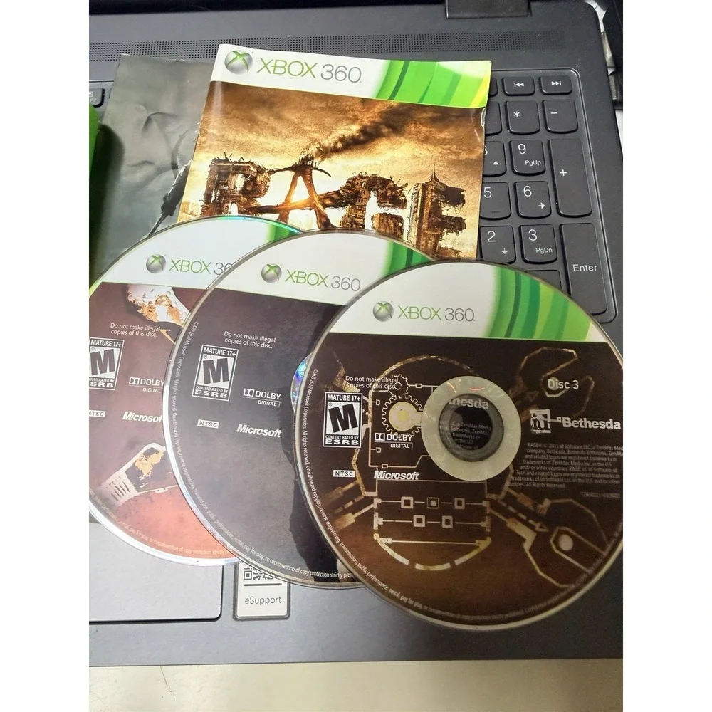 RAGE Xbox 360 Bethesda id Software Complete‎ with Manual 3-Disc Set